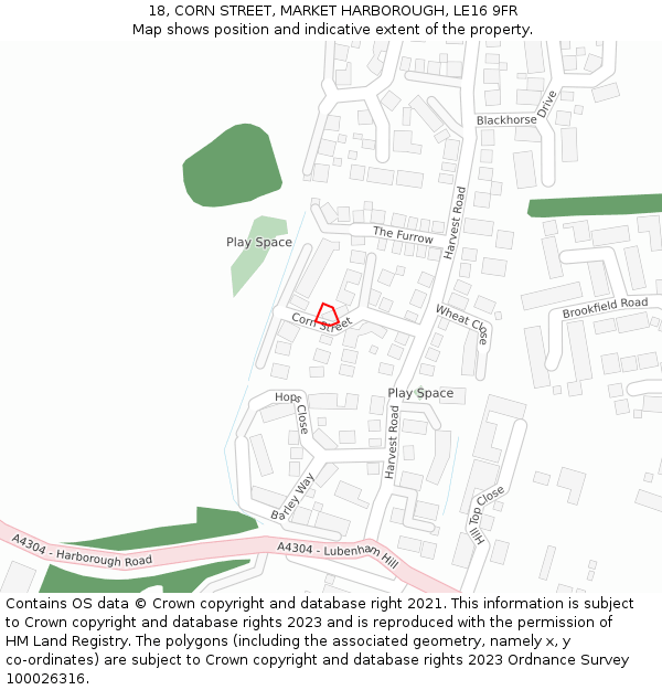18, CORN STREET, MARKET HARBOROUGH, LE16 9FR: Location map and indicative extent of plot