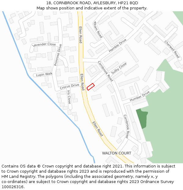 18, CORNBROOK ROAD, AYLESBURY, HP21 8QD: Location map and indicative extent of plot