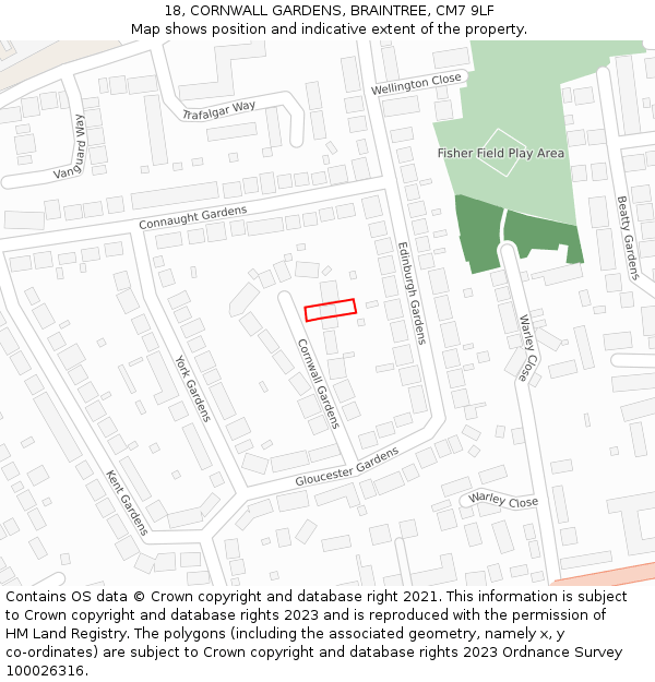 18, CORNWALL GARDENS, BRAINTREE, CM7 9LF: Location map and indicative extent of plot