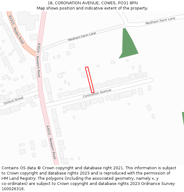 18, CORONATION AVENUE, COWES, PO31 8PN: Location map and indicative extent of plot