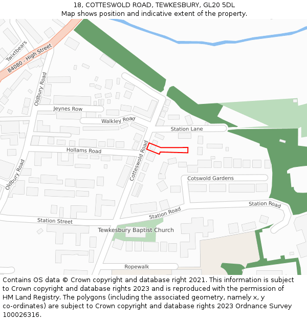 18, COTTESWOLD ROAD, TEWKESBURY, GL20 5DL: Location map and indicative extent of plot