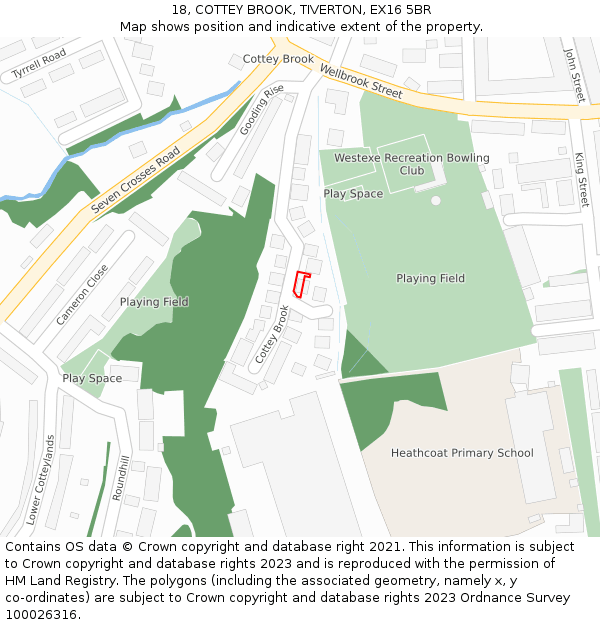 18, COTTEY BROOK, TIVERTON, EX16 5BR: Location map and indicative extent of plot