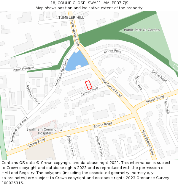 18, COUHE CLOSE, SWAFFHAM, PE37 7JS: Location map and indicative extent of plot