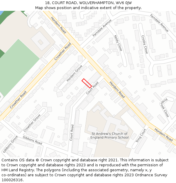 18, COURT ROAD, WOLVERHAMPTON, WV6 0JW: Location map and indicative extent of plot