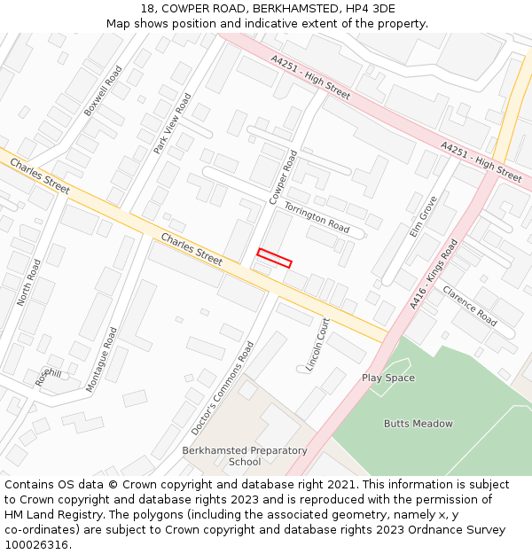 18, COWPER ROAD, BERKHAMSTED, HP4 3DE: Location map and indicative extent of plot