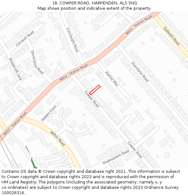 18, COWPER ROAD, HARPENDEN, AL5 5NG: Location map and indicative extent of plot