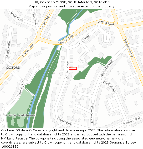 18, COXFORD CLOSE, SOUTHAMPTON, SO16 6DB: Location map and indicative extent of plot