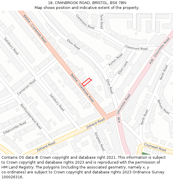 18, CRANBROOK ROAD, BRISTOL, BS6 7BN: Location map and indicative extent of plot