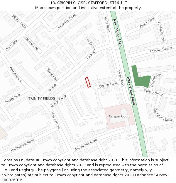 18, CRISPIN CLOSE, STAFFORD, ST16 1LE: Location map and indicative extent of plot