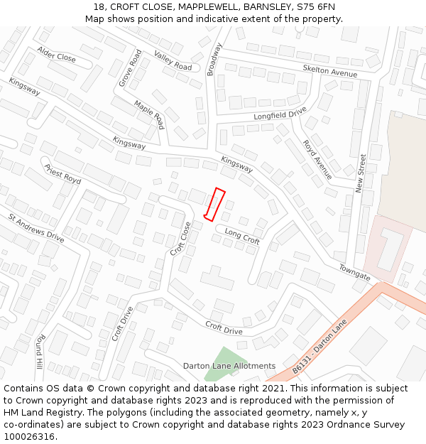 18, CROFT CLOSE, MAPPLEWELL, BARNSLEY, S75 6FN: Location map and indicative extent of plot