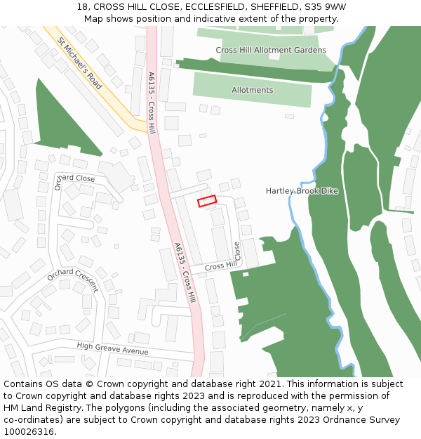 18, CROSS HILL CLOSE, ECCLESFIELD, SHEFFIELD, S35 9WW: Location map and indicative extent of plot