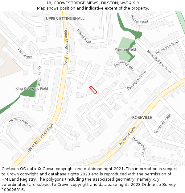 18, CROWESBRIDGE MEWS, BILSTON, WV14 9LY: Location map and indicative extent of plot