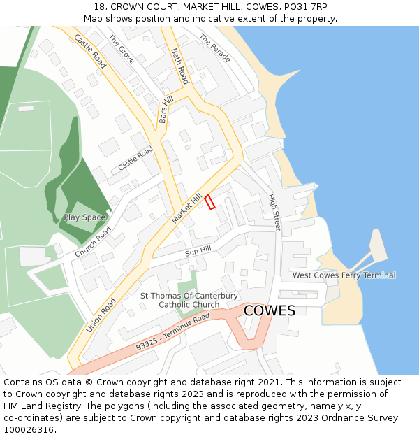 18, CROWN COURT, MARKET HILL, COWES, PO31 7RP: Location map and indicative extent of plot