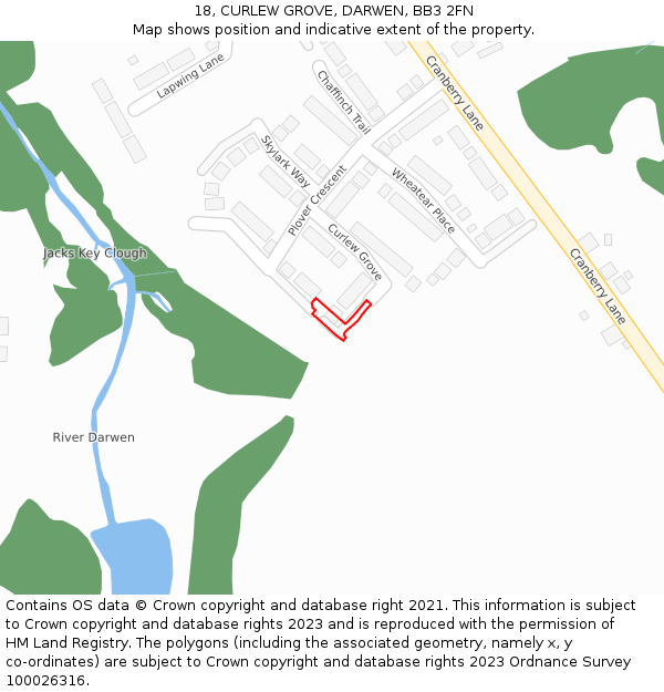 18, CURLEW GROVE, DARWEN, BB3 2FN: Location map and indicative extent of plot
