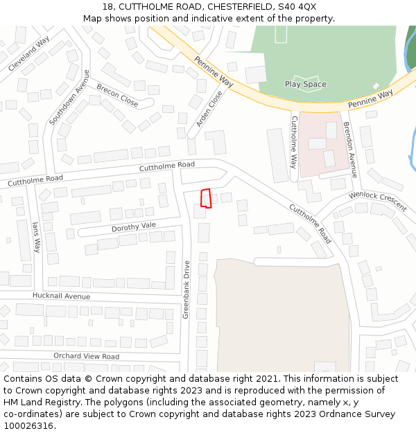 18, CUTTHOLME ROAD, CHESTERFIELD, S40 4QX: Location map and indicative extent of plot