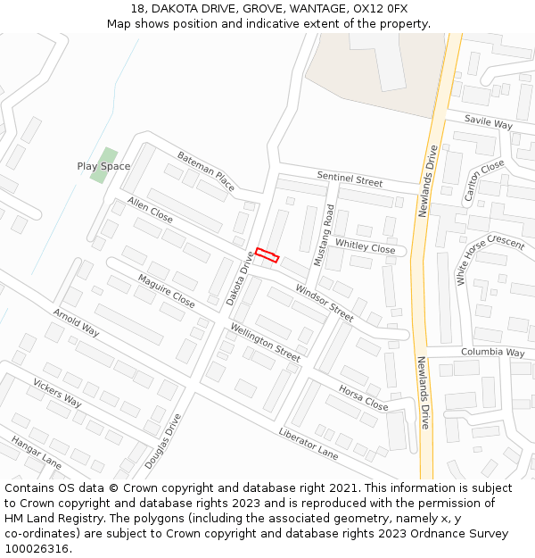 18, DAKOTA DRIVE, GROVE, WANTAGE, OX12 0FX: Location map and indicative extent of plot