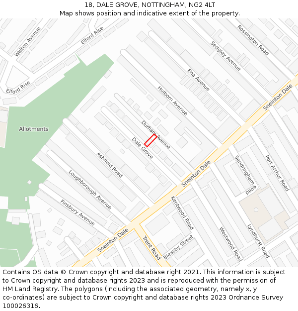 18, DALE GROVE, NOTTINGHAM, NG2 4LT: Location map and indicative extent of plot