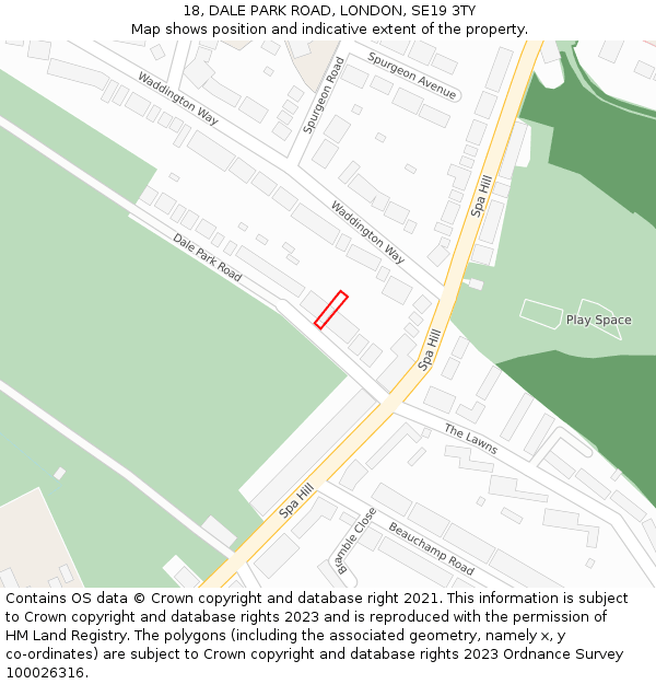 18, DALE PARK ROAD, LONDON, SE19 3TY: Location map and indicative extent of plot