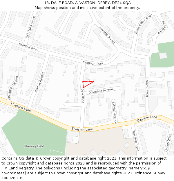 18, DALE ROAD, ALVASTON, DERBY, DE24 0QA: Location map and indicative extent of plot