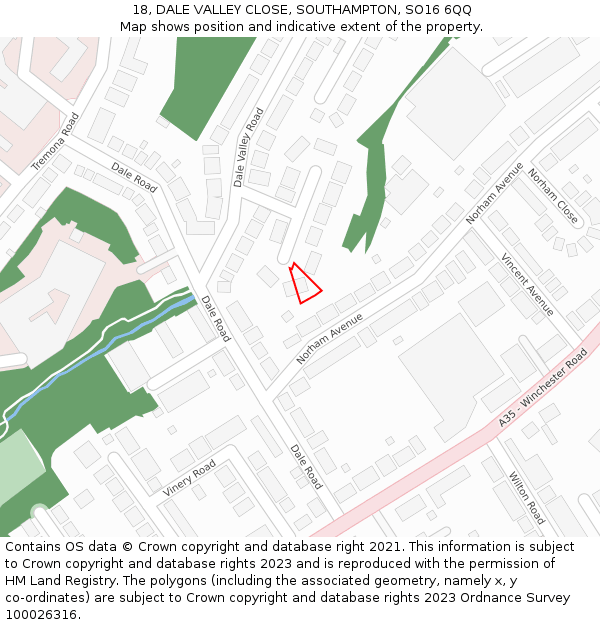 18, DALE VALLEY CLOSE, SOUTHAMPTON, SO16 6QQ: Location map and indicative extent of plot