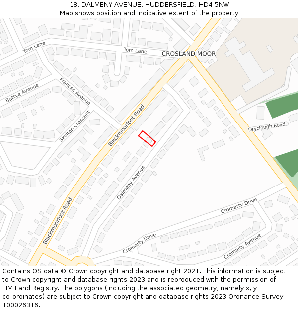 18, DALMENY AVENUE, HUDDERSFIELD, HD4 5NW: Location map and indicative extent of plot