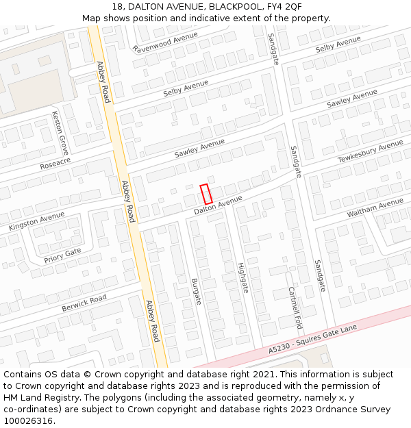 18, DALTON AVENUE, BLACKPOOL, FY4 2QF: Location map and indicative extent of plot