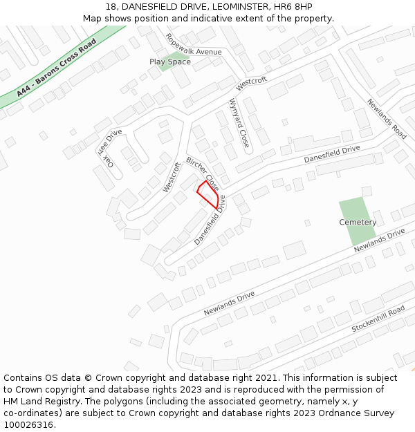18, DANESFIELD DRIVE, LEOMINSTER, HR6 8HP: Location map and indicative extent of plot