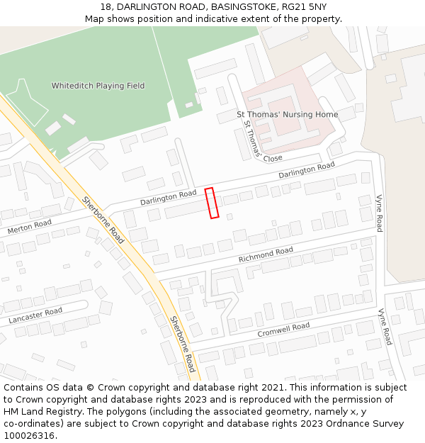 18, DARLINGTON ROAD, BASINGSTOKE, RG21 5NY: Location map and indicative extent of plot