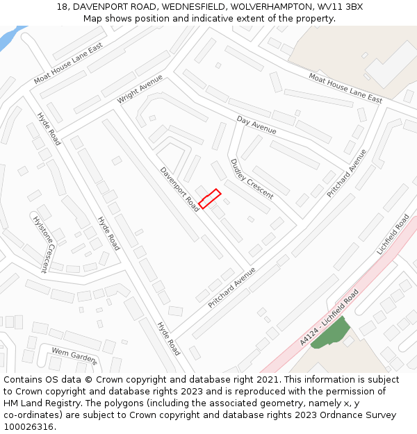 18, DAVENPORT ROAD, WEDNESFIELD, WOLVERHAMPTON, WV11 3BX: Location map and indicative extent of plot