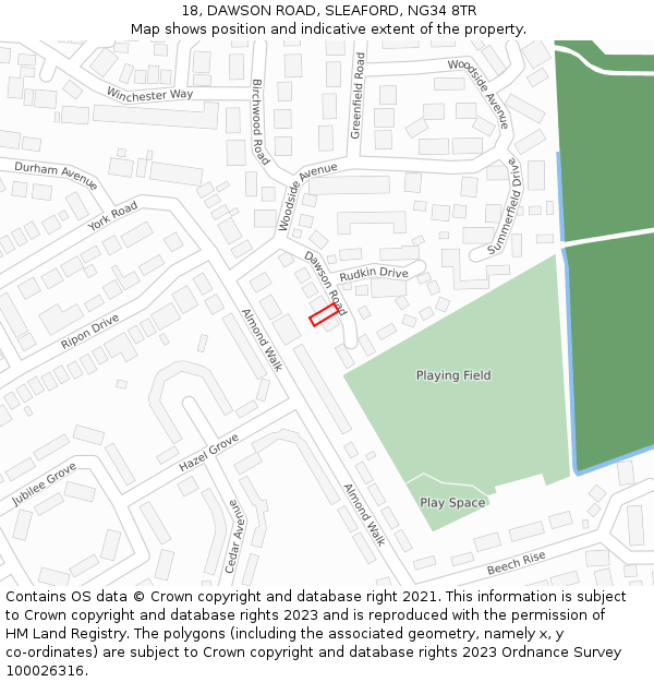 18, DAWSON ROAD, SLEAFORD, NG34 8TR: Location map and indicative extent of plot