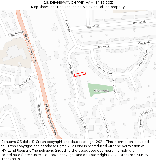 18, DEANSWAY, CHIPPENHAM, SN15 1QZ: Location map and indicative extent of plot