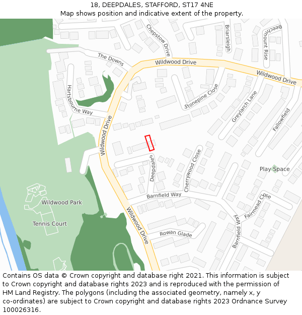 18, DEEPDALES, STAFFORD, ST17 4NE: Location map and indicative extent of plot