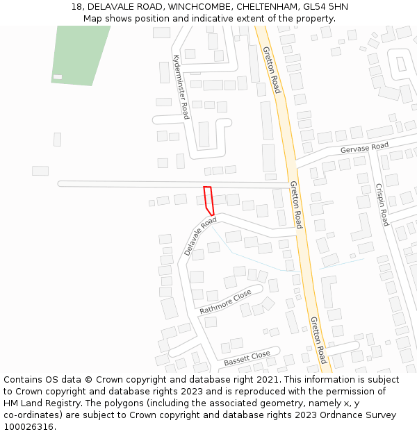 18, DELAVALE ROAD, WINCHCOMBE, CHELTENHAM, GL54 5HN: Location map and indicative extent of plot