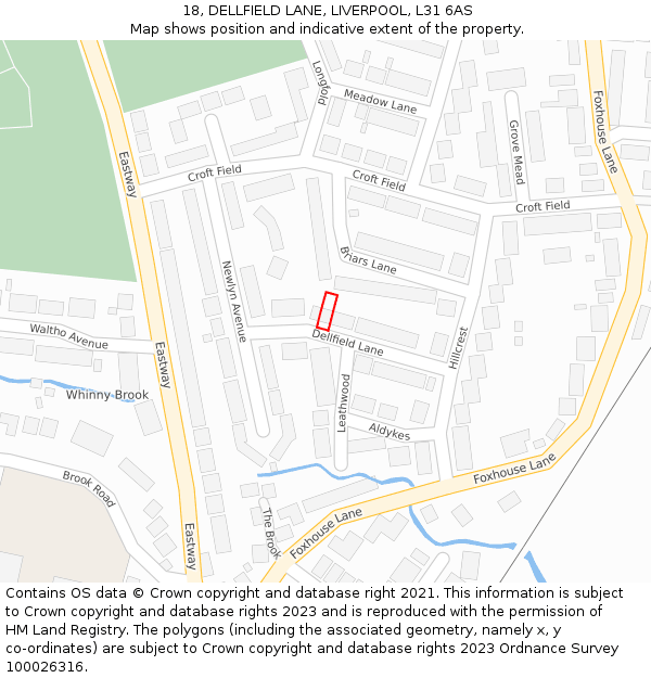 18, DELLFIELD LANE, LIVERPOOL, L31 6AS: Location map and indicative extent of plot