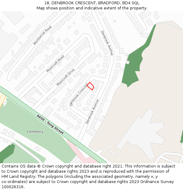 18, DENBROOK CRESCENT, BRADFORD, BD4 0QL: Location map and indicative extent of plot
