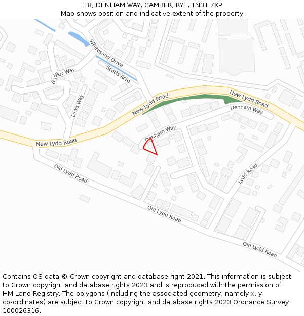18, DENHAM WAY, CAMBER, RYE, TN31 7XP: Location map and indicative extent of plot
