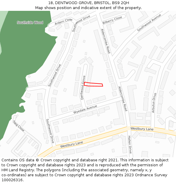 18, DENTWOOD GROVE, BRISTOL, BS9 2QH: Location map and indicative extent of plot