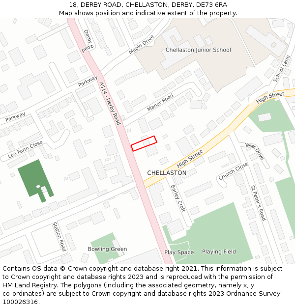 18, DERBY ROAD, CHELLASTON, DERBY, DE73 6RA: Location map and indicative extent of plot