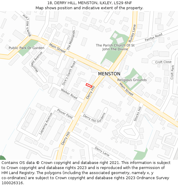18, DERRY HILL, MENSTON, ILKLEY, LS29 6NF: Location map and indicative extent of plot