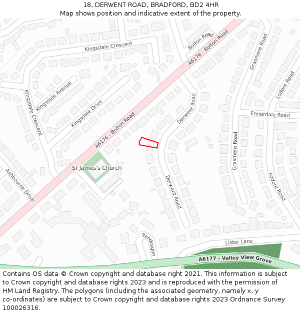 18, DERWENT ROAD, BRADFORD, BD2 4HR: Location map and indicative extent of plot