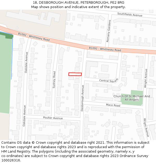 18, DESBOROUGH AVENUE, PETERBOROUGH, PE2 8RG: Location map and indicative extent of plot