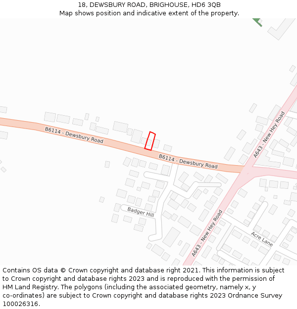 18, DEWSBURY ROAD, BRIGHOUSE, HD6 3QB: Location map and indicative extent of plot