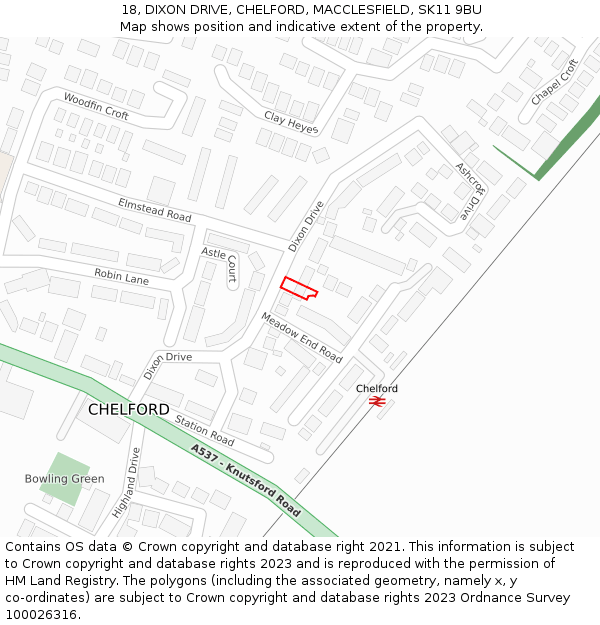 18, DIXON DRIVE, CHELFORD, MACCLESFIELD, SK11 9BU: Location map and indicative extent of plot