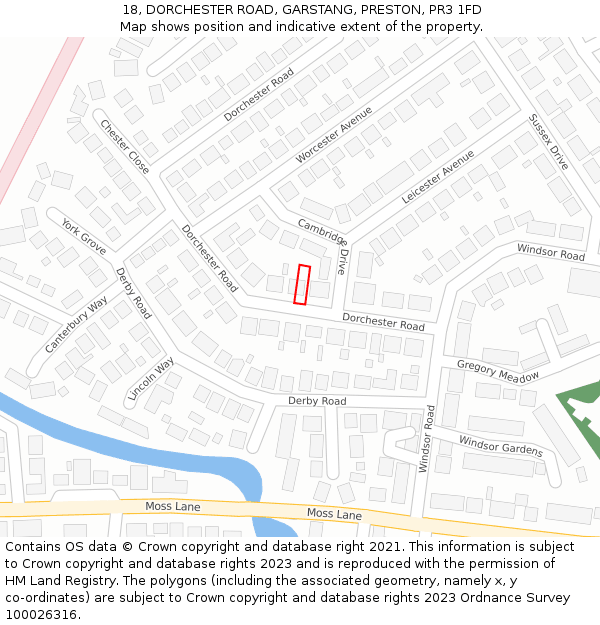 18, DORCHESTER ROAD, GARSTANG, PRESTON, PR3 1FD: Location map and indicative extent of plot