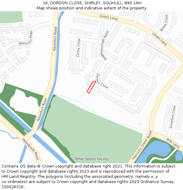 18, DORDON CLOSE, SHIRLEY, SOLIHULL, B90 1AH: Location map and indicative extent of plot
