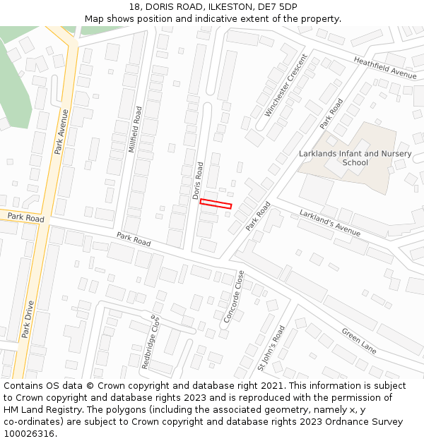 18, DORIS ROAD, ILKESTON, DE7 5DP: Location map and indicative extent of plot