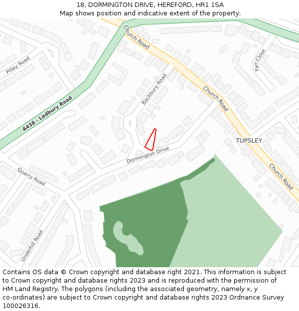 18, DORMINGTON DRIVE, HEREFORD, HR1 1SA: Location map and indicative extent of plot