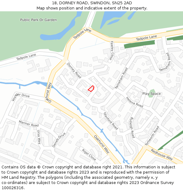 18, DORNEY ROAD, SWINDON, SN25 2AD: Location map and indicative extent of plot
