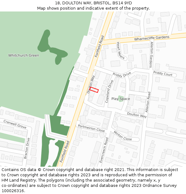 18, DOULTON WAY, BRISTOL, BS14 9YD: Location map and indicative extent of plot