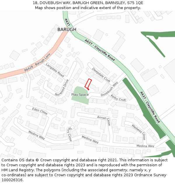 18, DOVEBUSH WAY, BARUGH GREEN, BARNSLEY, S75 1QE: Location map and indicative extent of plot